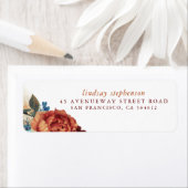 テラコッタとネイビーブルーの花が落ちる ラベル (インサイチュ)