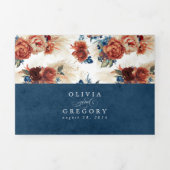 テラコッタとネイビーブルーエレガントボホ結婚ズ 三つ折り招待状 (カバー)