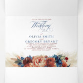 テラコッタとネイビーブルーエレガントボホ結婚ズ 三つ折り招待状 (内部中)