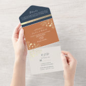 テラコッタとネイビーブルー結婚ズ オールインワン招待状 (貼ってはがせる)