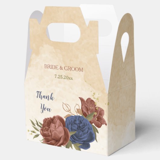 テラコッタとネイビーブルー結婚フラワーズ フェイバーボックス (オープン)