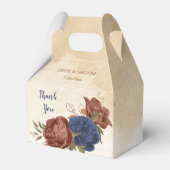 テラコッタとネイビーブルー結婚フラワーズ フェイバーボックス (正面サイド)