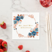 テラコッタとネイビーブルー金ゴールドフローラ スタンダードカクテルナプキン (インサイチュ)