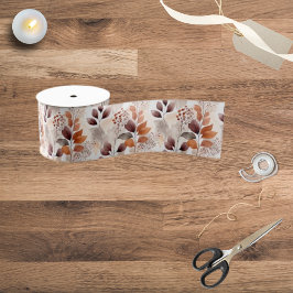 テラコッタとバーガンディの秋の葉 | ボヘミアンフォール グログランリボン