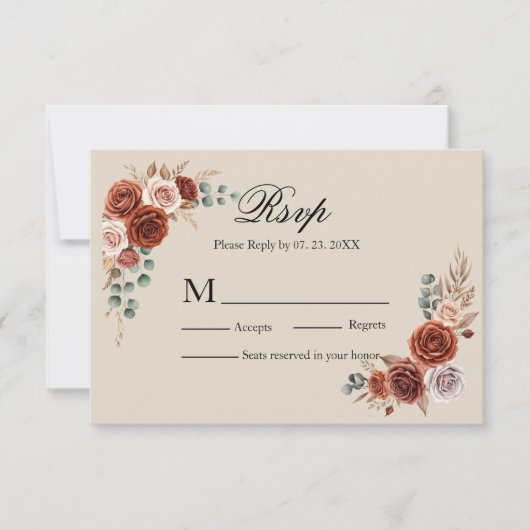 テラコッタとパンパスグラスの結婚式RSVP 出欠カード (正面)