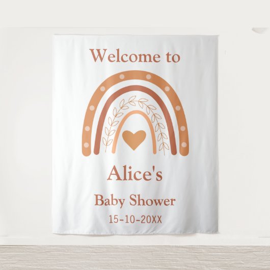 テラコッタとピーチボーホレインボーウェルカム タペストリー (正面)