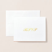 テラコッタとフォイル結婚式RSVP応答カード 箔カード (封筒付き正面)