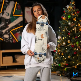 テラコッタとブラックを使用したミニマル幾何学模様 スケートボード