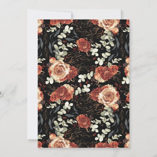 テラコッタとブラックフローラ結婚の記念日 招待状 (裏面)