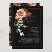 テラコッタとブラックフローラ結婚の記念日 招待状 (正面/裏面)