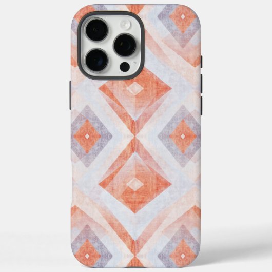 テラコッタとブルーのレトロダイヤモンド幾何学模様 Case-Mate iPhoneケース (裏面)