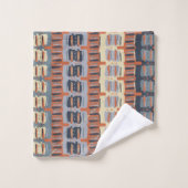 テラコッタとブルーの抽象芸術 バスタオルセット (ウォッシュタオル)