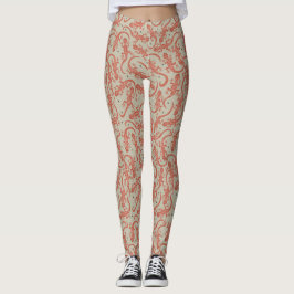 テラコッタとベージュのキュートなヤモリのトカゲ柄 レギンス