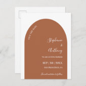 テラコッタとホワイトのアーチ ウェディング セーブ・ザ・デート 案内ポストカード (正面/裏面)