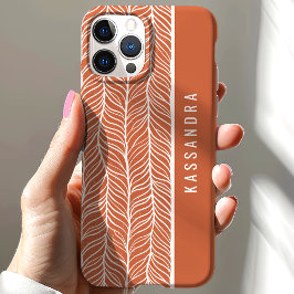 テラコッタとホワイトのヘリンボーン オーダーメイド 名前入り iPhone 15ケース