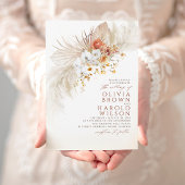 テラコッタとホワイトフラワーエキゾチック結婚ボホズ 招待状