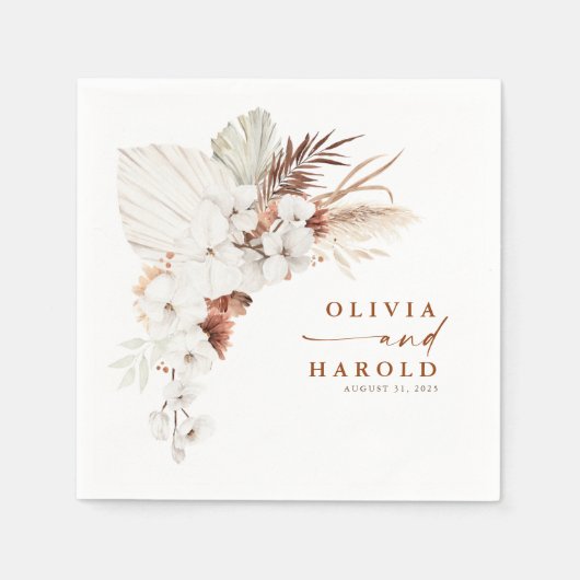 テラコッタとホワイトフラワーズボホエレガントな結婚式 スタンダードカクテルナプキン (正面)
