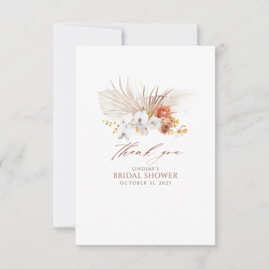 テラコッタとホワイトフラワーズボホサンキュー サンキューカード (正面)