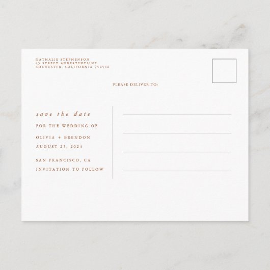 テラコッタとホワイトフローラボホ日付を保存 案内ポストカード (裏面)