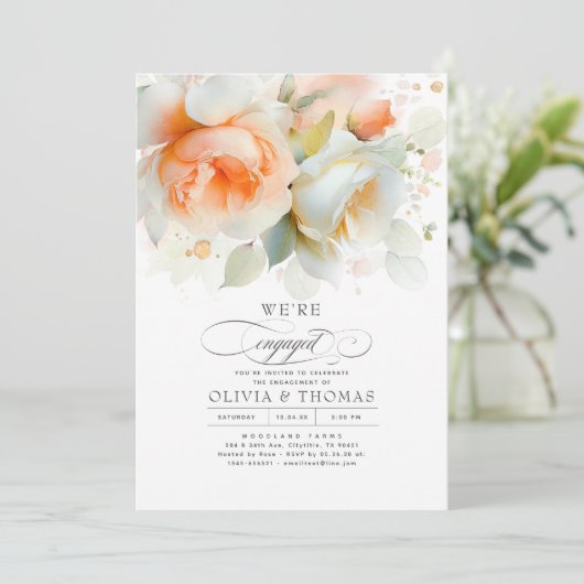 テラコッタとホワイトフローラ婚約パーティ写真 招待状 (スタンド正面)