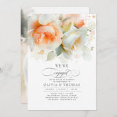 テラコッタとホワイトフローラ婚約パーティ写真 招待状 (正面/裏面)