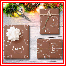 テラコッタとホワイト | イニシャルモダンモノグラム ラッピングペーパーシート