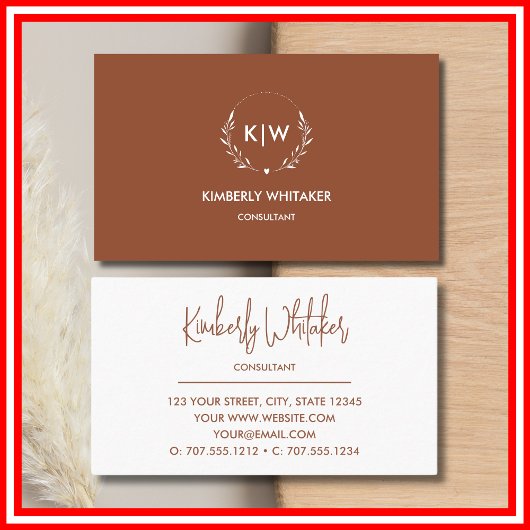 テラコッタとホワイト | イニシャルモダンモノグラム 名刺