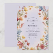 テラコッタとマスタードイエローの野の花の結婚式 招待状 (正面/裏面)