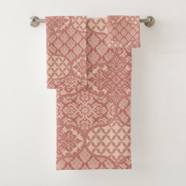 テラコッタとリネンのモロッコ玉葱模様 バスタオルセット