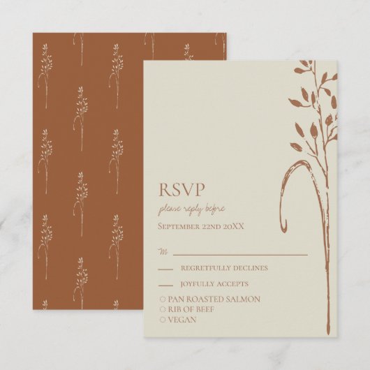 テラコッタとワイルドグラスのアースカラー ウェディング RSVP (正面/裏面)
