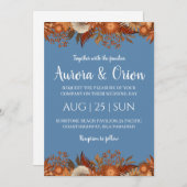 テラコッタと埃っぽいブルー結婚式招待状 招待状 (正面/裏面)