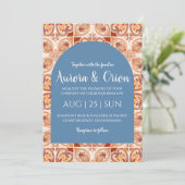 テラコッタと埃っぽいブルー結婚式招待状 招待状 (スタンド正面)