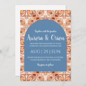 テラコッタと埃っぽいブルー結婚式招待状 招待状 (正面/裏面)