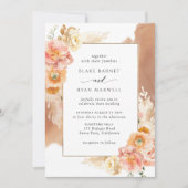 テラコッタと水彩のウェディング　ピーチブラッシュフローラル 招待状 (正面)