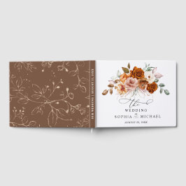 テラコッタと焦茶色の花のウェディングゲストブック ゲストブック