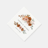 テラコッタと焦茶色の花のウェディング スタンダードカクテルナプキン (角)