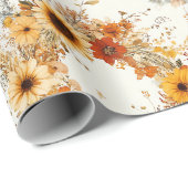 テラコッタと白い花のボタニカル・ボーホー・エキゾチック ラッピングペーパー (ロールコーナー)