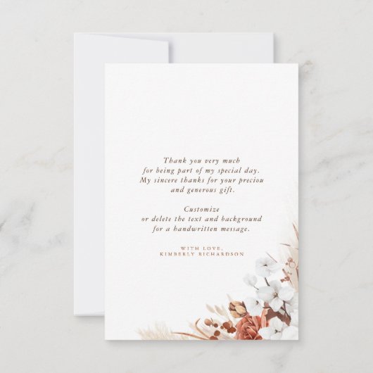 テラコッタと白い花のボヘミアンスタイルのサンキュー サンキューカード (裏面)