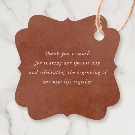 テラコッタと白い花のボヘミアンスタイル感謝メッセージ フェイバータグ (裏面)