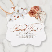 テラコッタと白い花のボヘミアンスタイル感謝メッセージ フェイバータグ (正面)