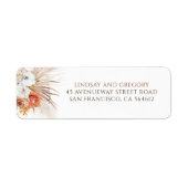 テラコッタと白い花のモダン ボーホー ラベル (正面)