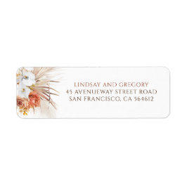 テラコッタと白い花のモダン ボーホー ラベル