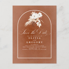 テラコッタと白い花の日付を保存 案内ポストカード