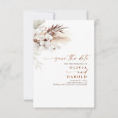 テラコッタと白い花の日付を保存 案内状 (正面)