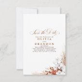 テラコッタと白い花の日付を保存 案内状 (正面)