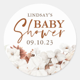 テラコッタと白い花ボホベイビーシャワー ラウンドシール