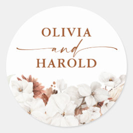 テラコッタと白い花ボホ結婚の ラウンドシール