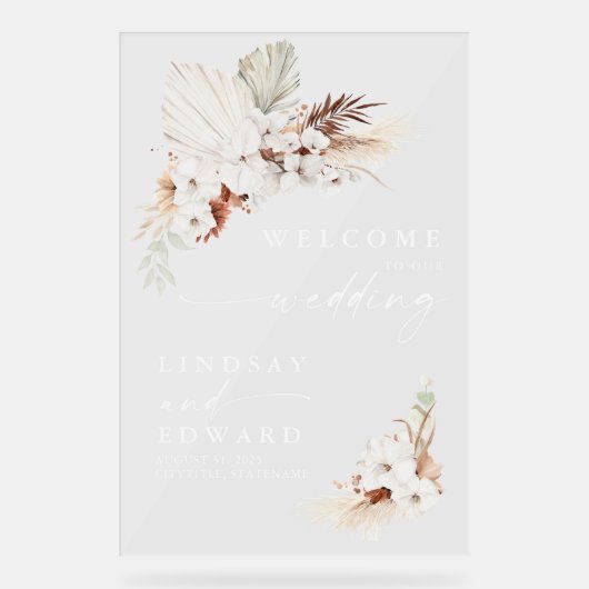 テラコッタと白い花結婚のアクリルサイン アクリルサイン (正面)