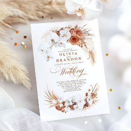 テラコッタと白の蘭の花ボホ結婚の花 招待状