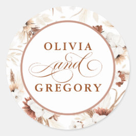 テラコッタと白オーキッドフラワーズボホ結婚ズ ラウンドシール
